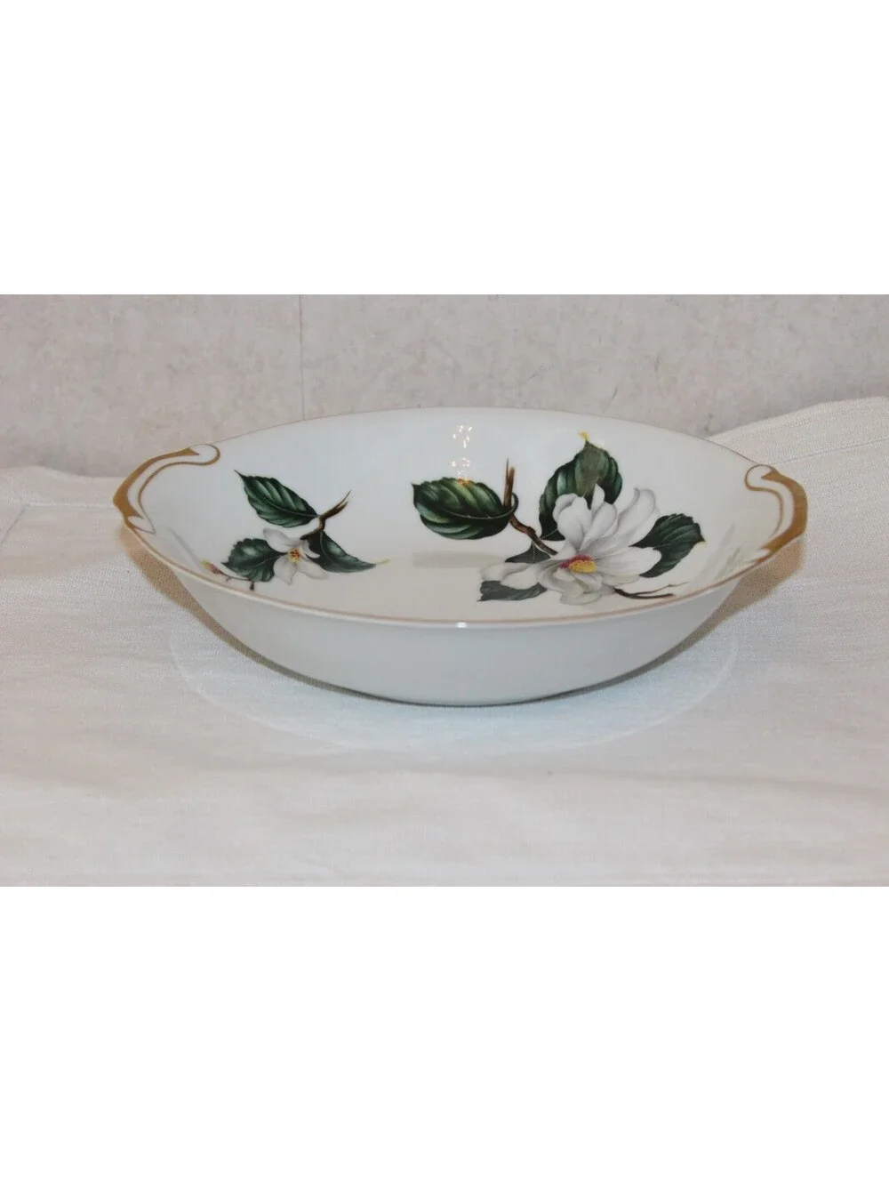 Vintage Seyei Japan Camellia Fine China Round Serving Bowl Gold Trim Handles